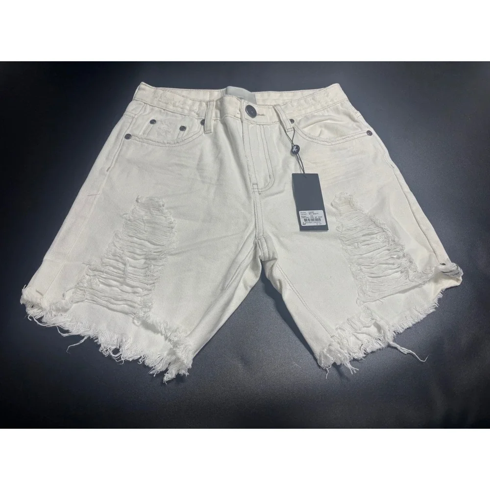 One Teaspoon Stevies Low Waist Long Length Boyfriend Denim Shorts WhiteBeauty 25